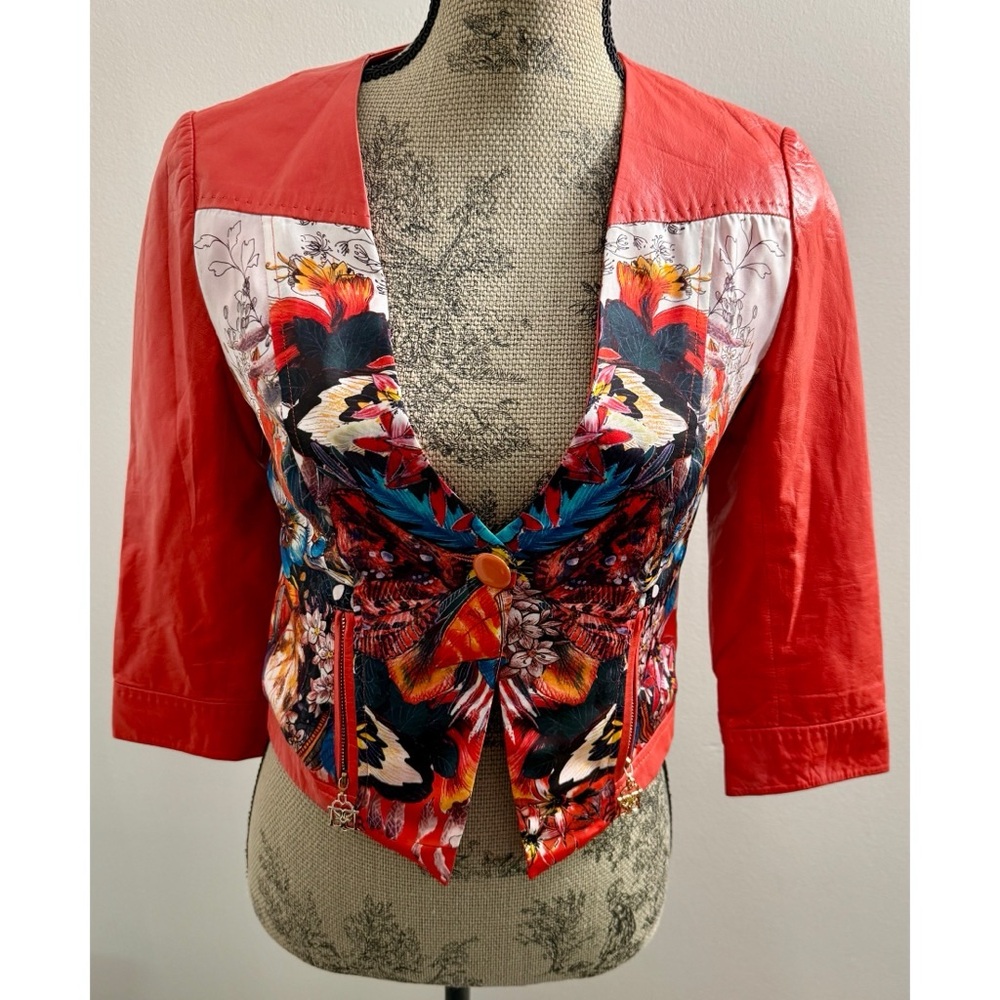 Bernini Italy Size 7 Vibrant Red Floral Jacket